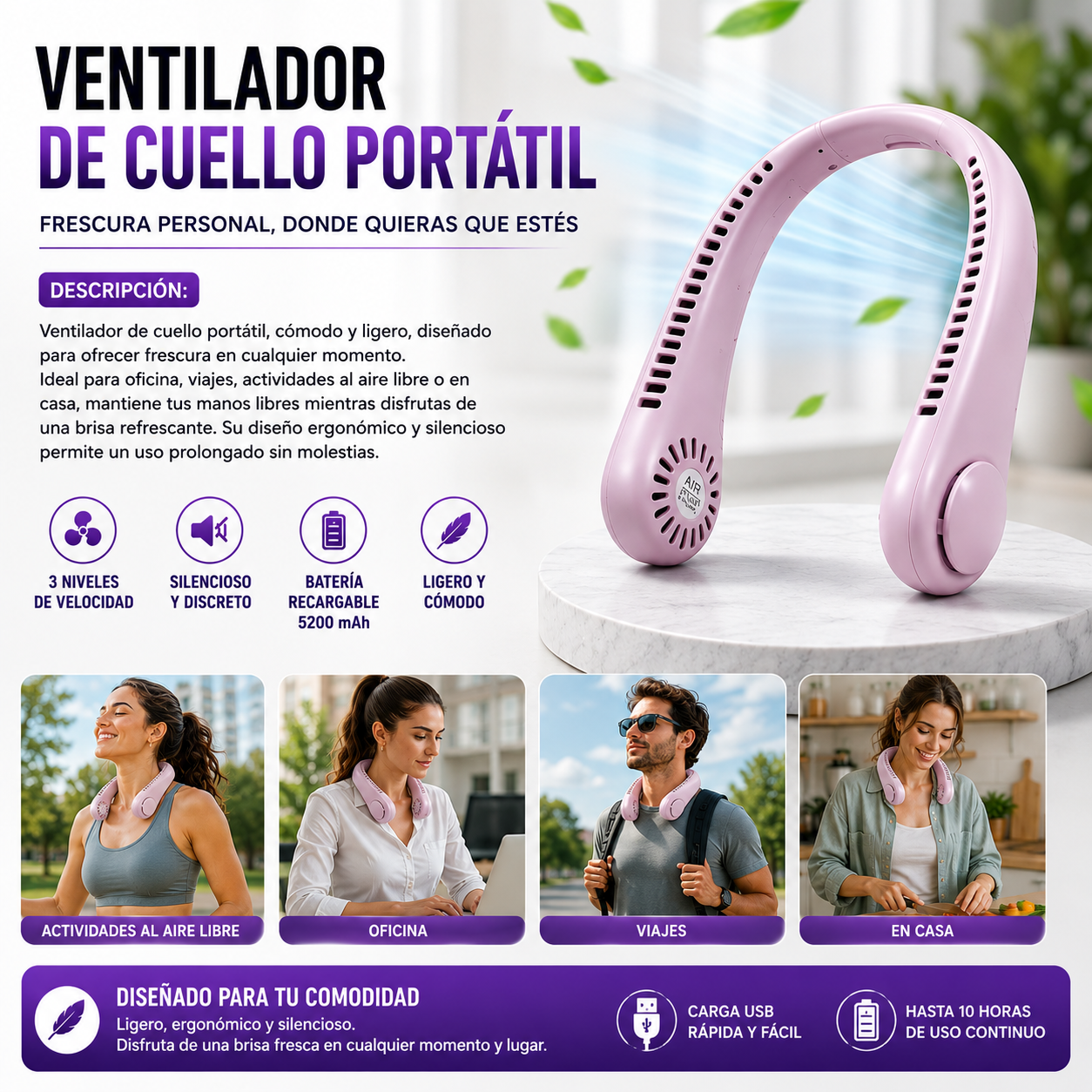 Ventilador de cuello portátil
