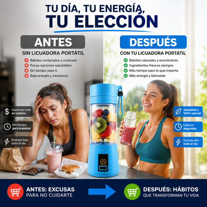 Licuadora Portátil Recargable USB | Prepara Batidos y Smoothies Frescos en Cualquier Lugar