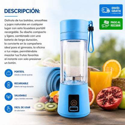 Licuadora Portátil Recargable USB | Prepara Batidos y Smoothies Frescos en Cualquier Lugar