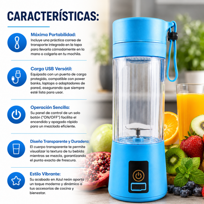 Licuadora Portátil Recargable USB | Prepara Batidos y Smoothies Frescos en Cualquier Lugar
