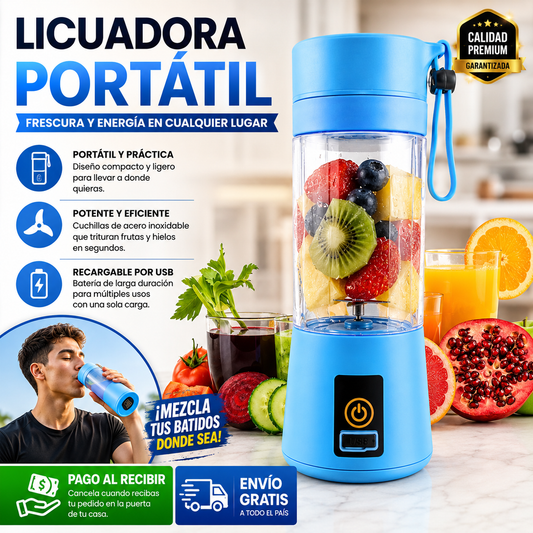 Licuadora Portátil Recargable USB | Prepara Batidos y Smoothies Frescos en Cualquier Lugar